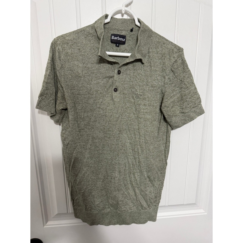 Barbour Polo Shirt Mens Size M Linen Cotton Blend MKN1509OL38 Sage Green EUC